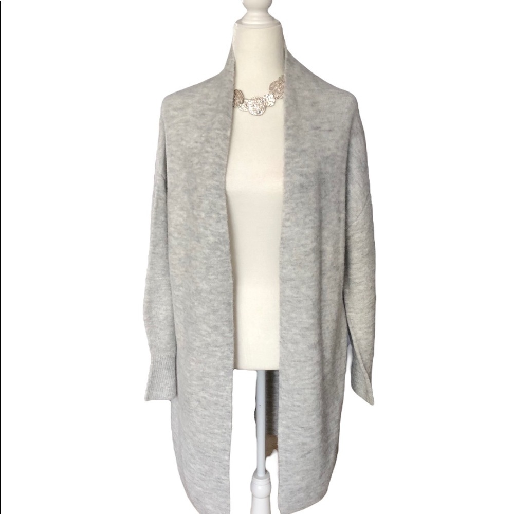 Express Oversized Long-line Grey Marbled Sweater Cardigan Coat, Size sm